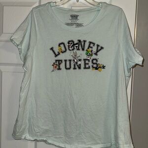 Disney Pale Mint Looney Tunes Short Sleeve Tee with Multicolor Characters
